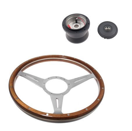 Moto-Lita Steering Wheel & Boss - 14 inch Wood - Slotted Spokes - Dished - Thick Grip - RM8256DSTG